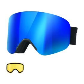Frameless Ski Goggles, Magnet Cylindrical Lens with Dark Blue Revo Coating, OTG Anti fog Snow Goggles for Men Women, TPU Frame & Ventilation Stru