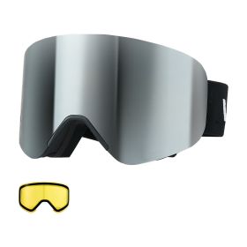 Frameless Ski Goggles, Magnet Cylindrical Lens with Silver Mirror Revo Coating, OTG Anti fog Snow Goggles for Men Women